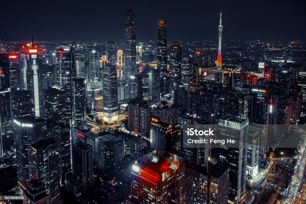 Panorama of Guangzhou at night Guangzhou Stock Photo