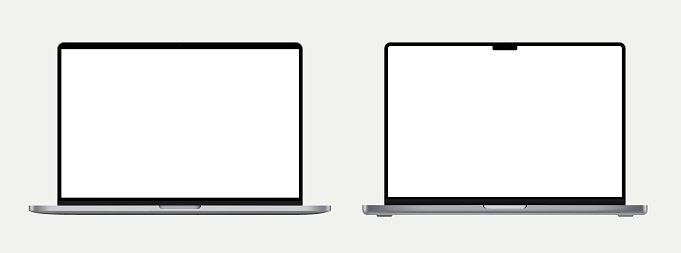 Device screen mockup. Set of laptop and monitor. With blank screen for you design. Vector illustration