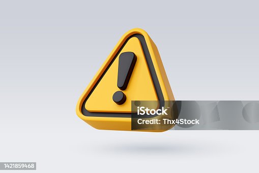istock 3d Vector Yellow warning sign with Exclamation mark concept. 1421859468