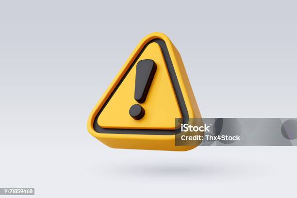 3d Vector Yellow Warning Sign With Exclamation Mark Concept Stock Illustration - Download Image Now
