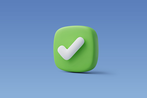 3d Vector Right Checkmark box, Approvement concept. Eps 10 Vector.