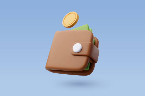 istock 3d Vector Money wallet with green cash and gold coins, Online payment concept. 1421861071