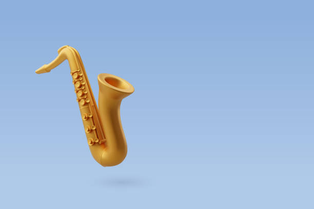 ilustraciones, imágenes clip art, dibujos animados e iconos de stock de saxofón 3d vector golden, concepto de música e instrumento. - brass instrument jazz brass trumpet