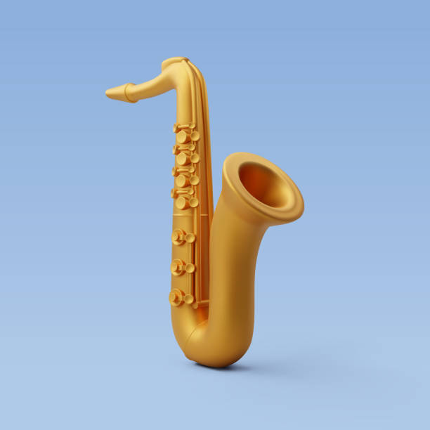 3d vector złoty saksofon, koncepcja muzyki i instrumentu. - brass instrument stock illustrations