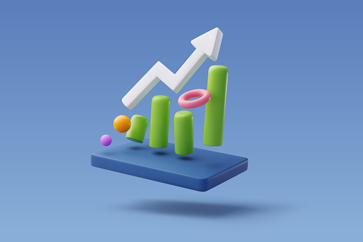 3d chart and trend graph arrow, Data analyze financial and stock market concept