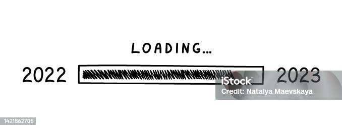 istock Load bar 2023 new year in doodle style, vector illustration. Hand drawn loading symbol, black isolated element on a white background. Sketch progress bar for ui design 1421862705
