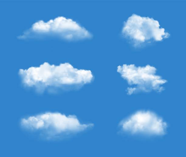 zachmurzone błękitne niebo. idealne realistyczne letnie białe chmury izolowane na lazurowym tle, piękny naturalny cumulus - cloud cloudscape cumulus cloud sky stock illustrations