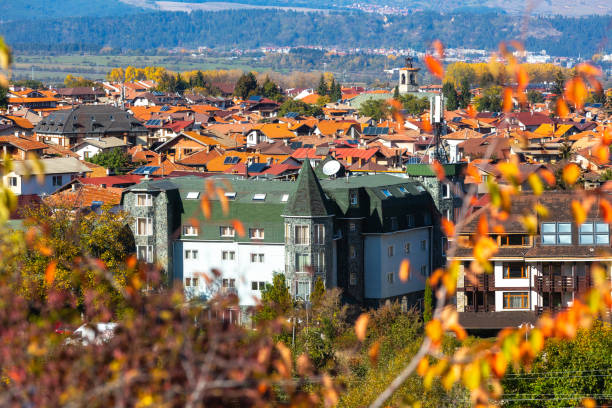 istock Bansko, Bulgaria, town autumn panorama 1421866921