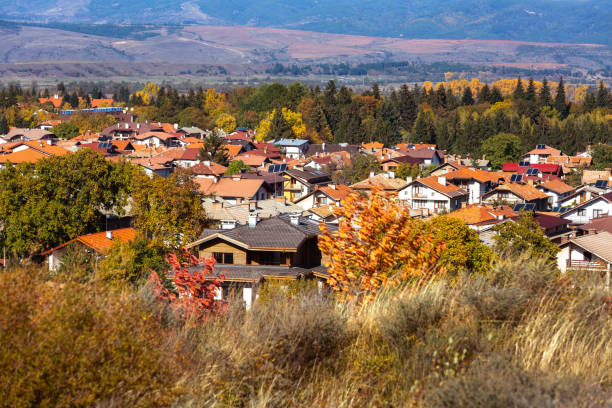 istock Bansko, Bulgaria, old town autumn panorama 1421866931