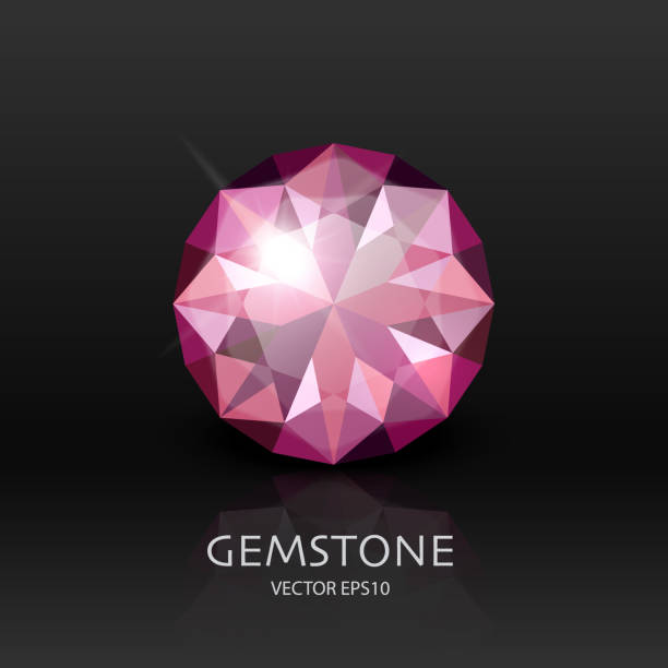 baner wektorowy z 3d realistic pink transparent gemstone, diamond, crystal, rhinestones closeup on black. koncepcja jewerly. szablon projektu, clipart - diamond gem sapphire ruby stock illustrations