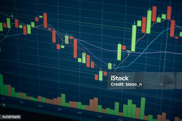 Digital Screen With Financial Trading Chart And Cryptocurrency Price Trend Stock Photo - Download Image Now