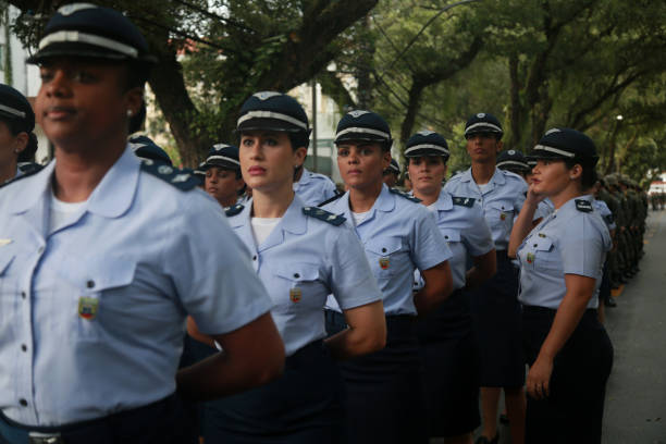 salvador, bahia, brazil - september 7, 2022: Military personnel of the Aeronautica - Brazilian air force, participate in the military parade commemorating the independence of Brazil, in the city of Salvador.