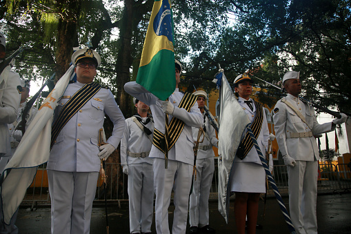 salvador, bahia, brazil - september 7, 2022: military personnel of the Brazilian Navy participate in the military parade commemorating the independence of Brazil in the city of Salvador.