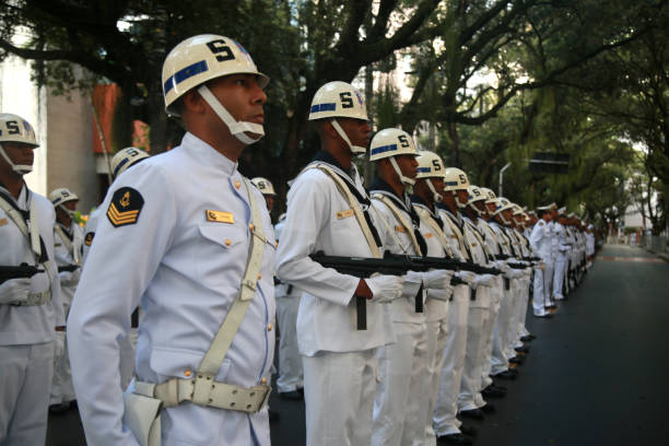 salvador, bahia, brazil - september 7, 2022: military personnel of the Brazilian Navy participate in the military parade commemorating the independence of Brazil in the city of Salvador.