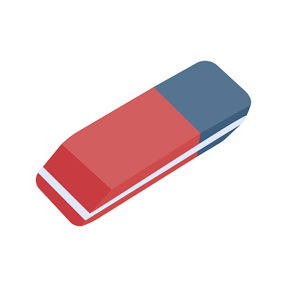 Simple red blue eraser illustration. School supply flat design. Office element - stationery and art school supply. Back to school. Blue red eraser icon - tool for erasing pencil or pen.