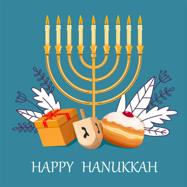 ilustrações, clipart, desenhos animados e ícones de feliz hanukkah, festival judaico de luzes fundo para cartão de saudação, convite, banner - hanukkah menorah dreidel judaism