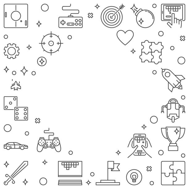 illustrations, cliparts, dessins animés et icônes de cadre vectoriel ou illustration de jeux dans le style contour - game controller computer icon maze silhouette