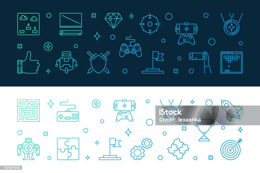 Game Library Banner Games Colored Outline Banners Vector Game Illustration Stock ...