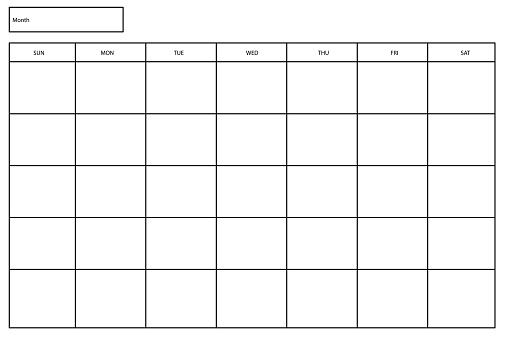 Empty calendar. Monthly calendar. Daily planner. Organizer diary. Vector illustration. stock image. EPS 10.