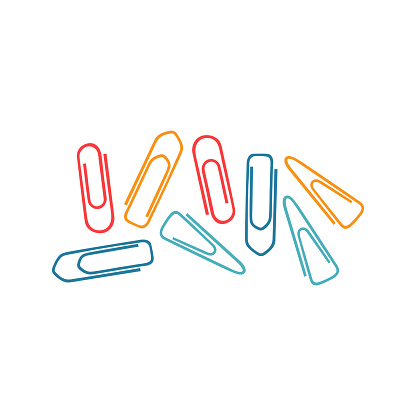 Colored paperclips illustration. School supply flat design. Office element - stationery and school supply. Back to school. Paper clips for notes icon.
