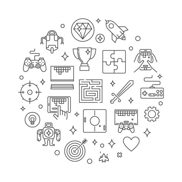 illustrations, cliparts, dessins animés et icônes de illustration du contour rond du concept vectoriel de jeu - game controller computer icon maze silhouette