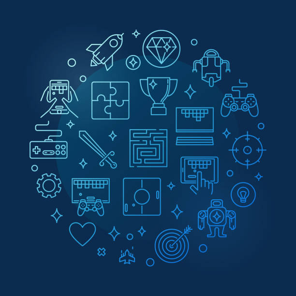 illustrations, cliparts, dessins animés et icônes de concept de jeux vidéo vectoriels autour bleu fine ligne illustration - game controller computer icon maze silhouette