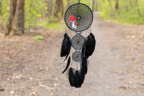 istock Handmade dream catcher with feathers threads and beads rope hanging 1421881211