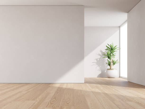 istock 3d rendering of empty room with wooden floor and concrete wall. 1421886302