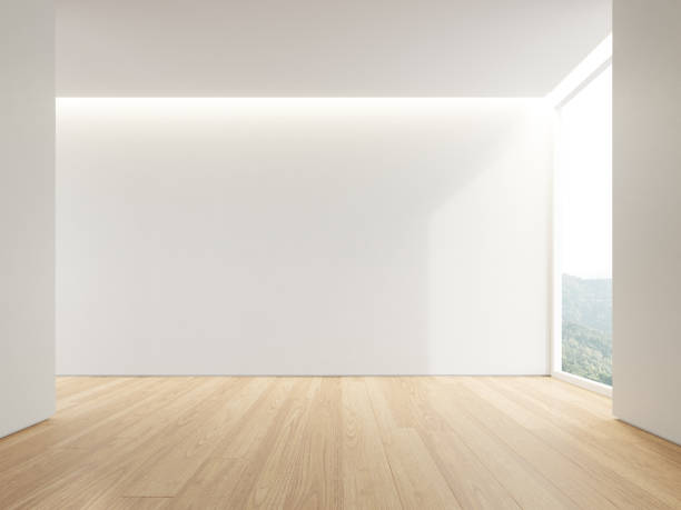 istock 3d rendering of empty room with wooden floor and concrete wall. 1421886305