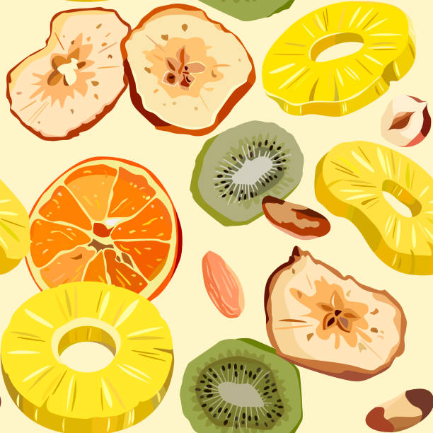ilustrações de stock, clip art, desenhos animados e ícones de dried fruits pattern - dried apple