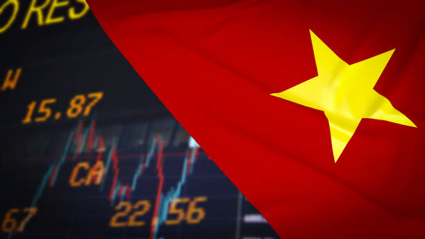 istock The Vietnam flag on business background  3d rendering 1421897497