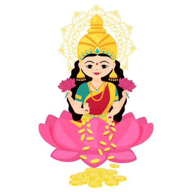 Vector Illustration Of Indian Holiday Stock Illustration - Download Image  Now - Goddess Lakshmi, Cartoon, Adult - iStock