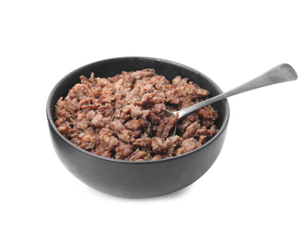 istock Bowl with fried minced meat isolated on white 1421899248