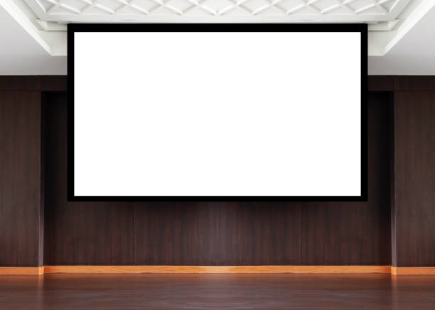 3D render projector white screen background on stage in meeting room 3D render projector white screen background on stage in meeting room projection screen stock pictures, royalty-free photos & images