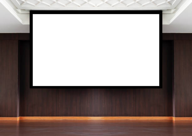 projektor 3d renderuje białe tło ekranu na scenie w sali konferencyjnej - ekran projekcyjny zdjęcia i obrazy z banku zdjęć