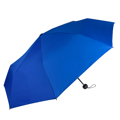 Side view of opened blue portable umbrella isolated on white background with clipping path