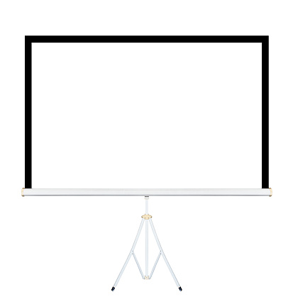 Projector white screen on tripod isolated on white background with clipping path