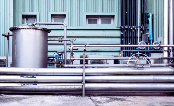 istock Stainless steel pipelines for industrial plants 1421900240
