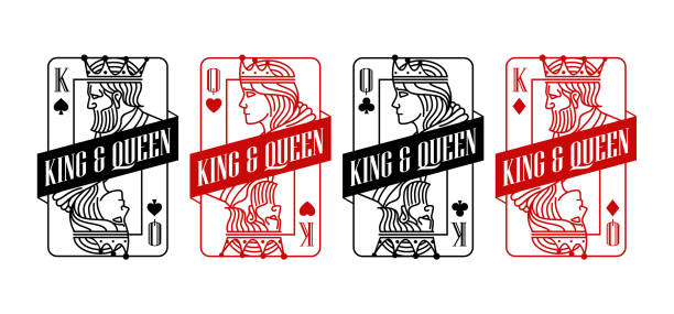 король и королева черно-красная игральная карта - cards ace leisure games gambling stock illustrations