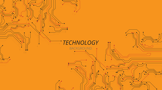 Technology circuit diagram on yellow background.High tech circuit board connection system.Vector Illustration.