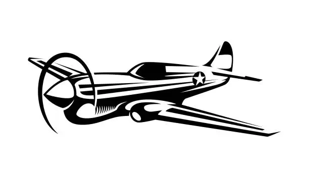 Vector illustration of aircraft war-hawk in monochrome design