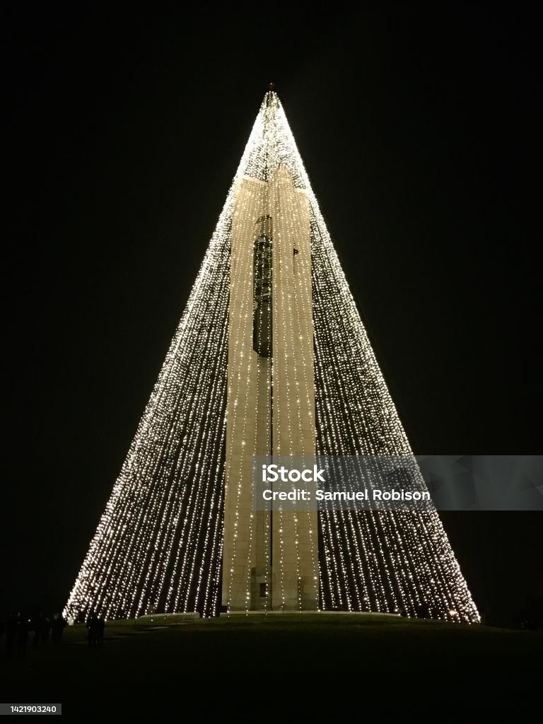 Bell tower lit up for the holidays. Dayton - Ohio Stock Photo