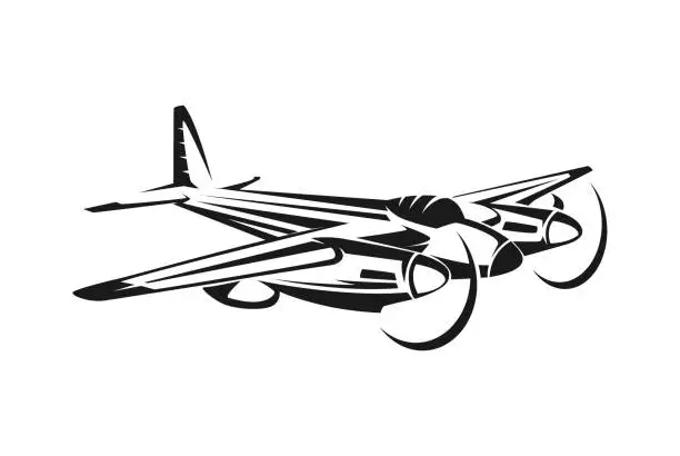 Vector illustration of mosquito aircraft in monochrome design