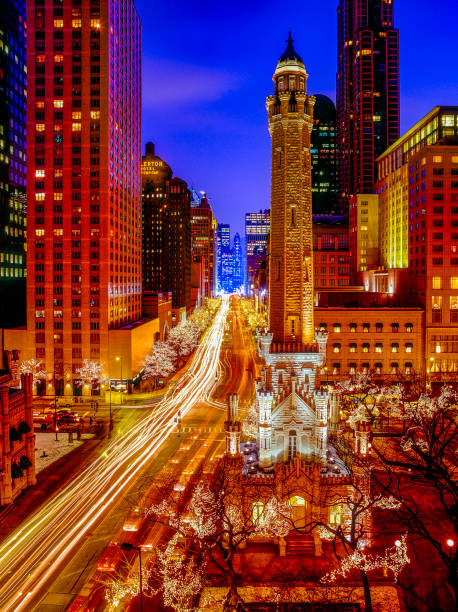 istock Water Tower Mag Mile, Chicago. IL Dusk 1421910063