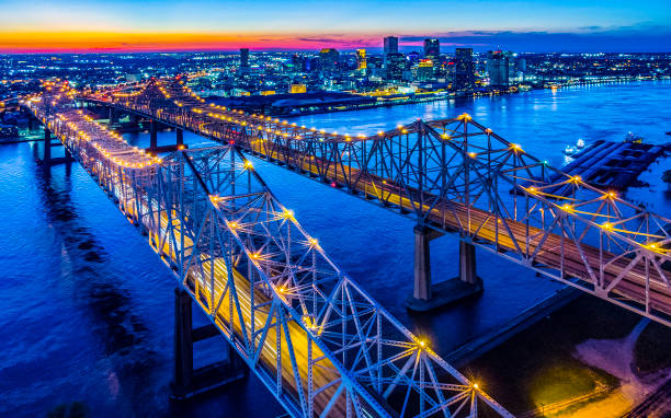 New Orleans,LA Aerial Twilight Aerial Photo new orleans stock pictures, royalty-free photos & images