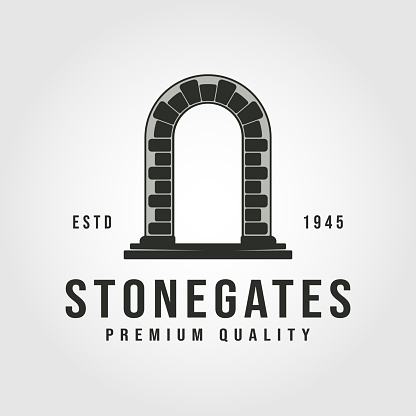 stone gate design vector template. retro gate symbol