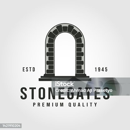 istock stone gate design vector template. retro gate symbol 1421910204