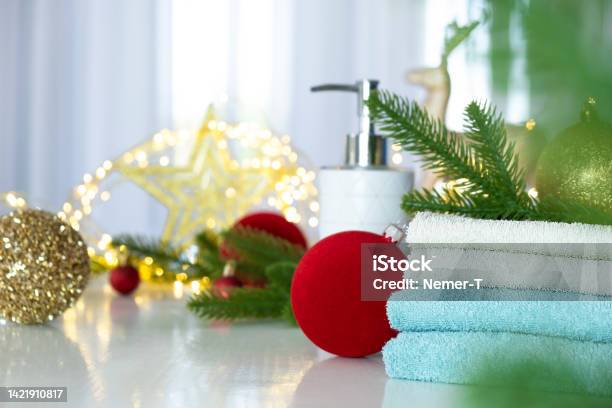 Christmas Spa Stock Photo - Download Image Now - Bathroom, Christmas, Holiday - Event