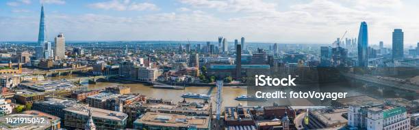 London Aerial Panorama Over Thames To Shard Tate South Bank Stock Photo - Download Image Now