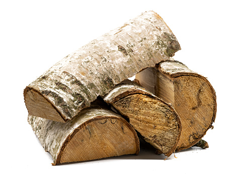 Birch logs isolated on white background